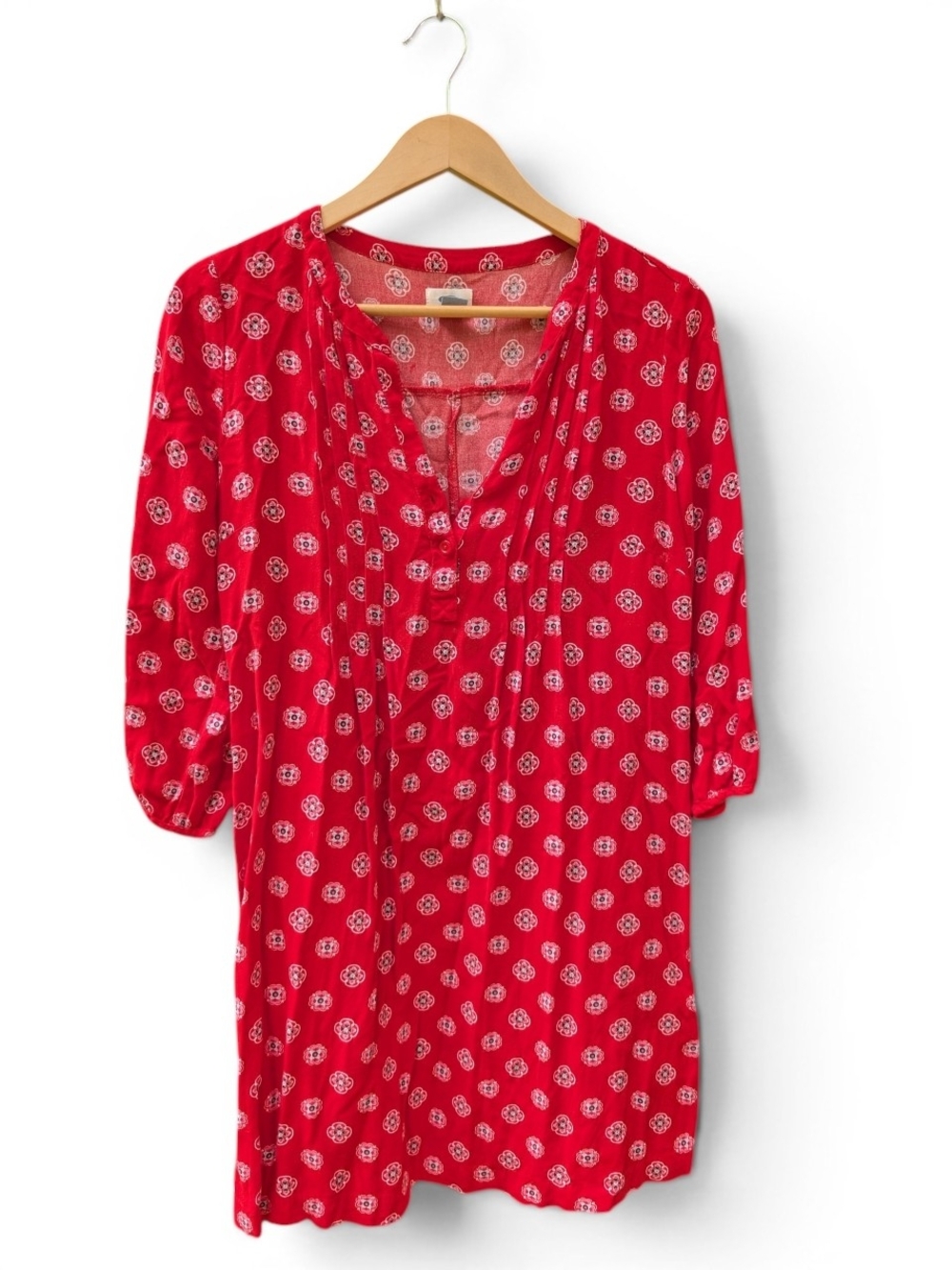 Old Navy Red Printed V-Neck Tunic Top
